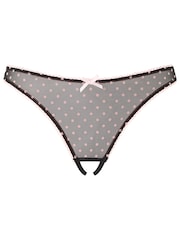 Ann Summers Black I'm Yours Crotchless Spot Flock Mesh Brazilian - Image 6 of 6