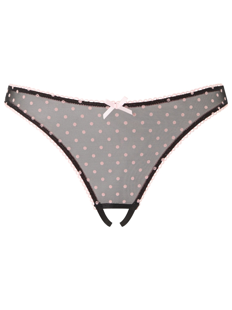 Ann Summers Black I'm Yours Crotchless Spot Flock Mesh Brazilian - Image 6 of 6