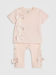 River Island Pink Branded Satin Bow T-Shirt and Leggings Set - Image 3 of 5