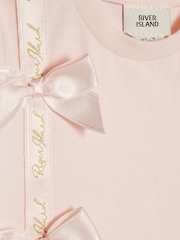 River Island Pink Branded Satin Bow T-Shirt and Leggings Set - Image 4 of 5