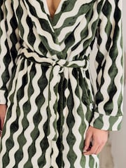 Chelsea Peers Green Fleece Wavy Stripe Hooded Dressing Gown - Image 5 of 5