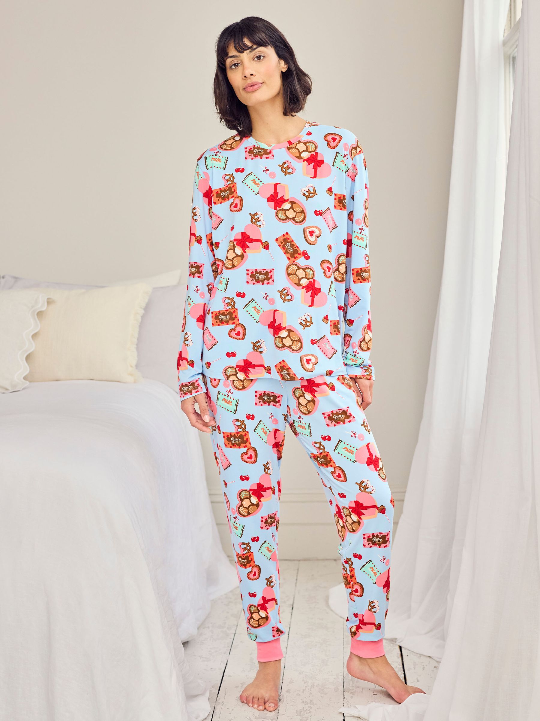 Chelsea Peers Women's Blue Chocolate Box Print Long Pyjamas Set