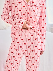 Chelsea Peers Pink Wavy Stripe Heart Print Long Pyjamas Set - Image 3 of 6