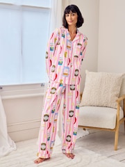 Chelsea Peers Pink Cotton Deli Stripe Print Long Pyjamas Set - Image 1 of 6