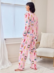 Chelsea Peers Pink Cotton Deli Stripe Print Long Pyjamas Set - Image 4 of 6