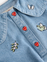 Butterfly Embroidered Long Sleeve Denim Dress (3mths-8yrs) - Image 4 of 5