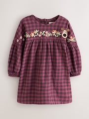 Purple Check Embroidered Gromit Long Sleeve Dress (3mths-8yrs) - Image 2 of 5
