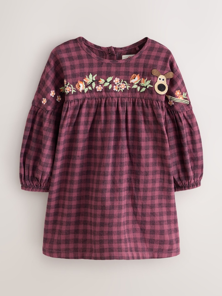 Purple Check Embroidered Gromit Long Sleeve Dress (3mths-8yrs) - Image 2 of 5