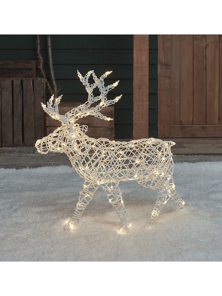Lights4fun White 70cm Arkendale Dual LED Battery Operated Outdoor Reindeer - Image 1 of 3