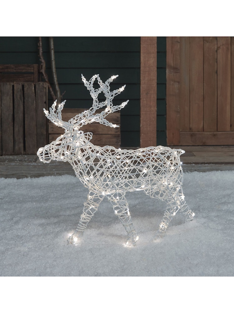 Lights4fun White 70cm Arkendale Dual LED Battery Operated Outdoor Reindeer - Image 3 of 3