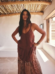 Rust Brown Crochet Sequin Trim Top - Image 2 of 5