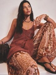 Rust Brown Crochet Sequin Trim Top - Image 3 of 5