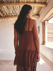 Rust Brown Crochet Sequin Trim Top - Image 4 of 5