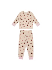 Chelsea Peers Natural Cotton Stripe Print Long Pyjamas Set - Image 1 of 3