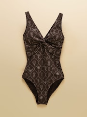 Joules Knot Front Brown V-Neck Tummy Control Swimsuit - Image 7 of 7