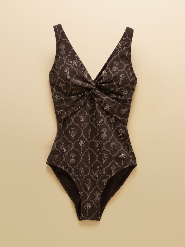 Joules Knot Front Brown V-Neck Tummy Control Swimsuit - Image 7 of 7 Joules Knot Front Brown V-Neck Tummy Control Swimsuit - Image 7 of 7