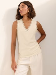 Friends Like These Ivory V-Neck Lace Trim Top - Image 1 of 5