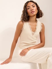 Friends Like These Ivory V-Neck Lace Trim Top - Image 2 of 5
