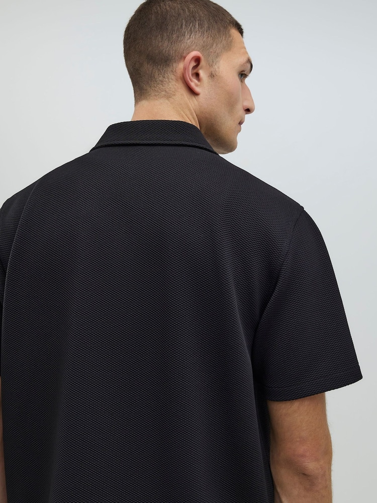 River Island Black Slim Fit Textured Revere Shirt - Image 2 of 4