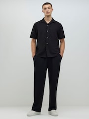 River Island Black Slim Fit Textured Revere Shirt - Image 3 of 4