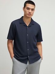 River Island Blue Slim Fit Textured Revere Shirt - Image 1 of 4
