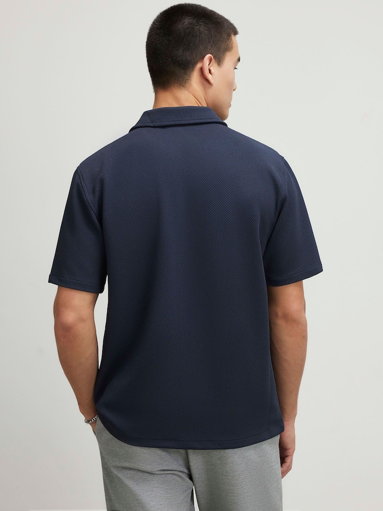 River Island Blue Slim Fit Textured Revere Shirt - Image 2 of 4 River Island Blue Slim Fit Textured Revere Shirt - Image 2 of 4