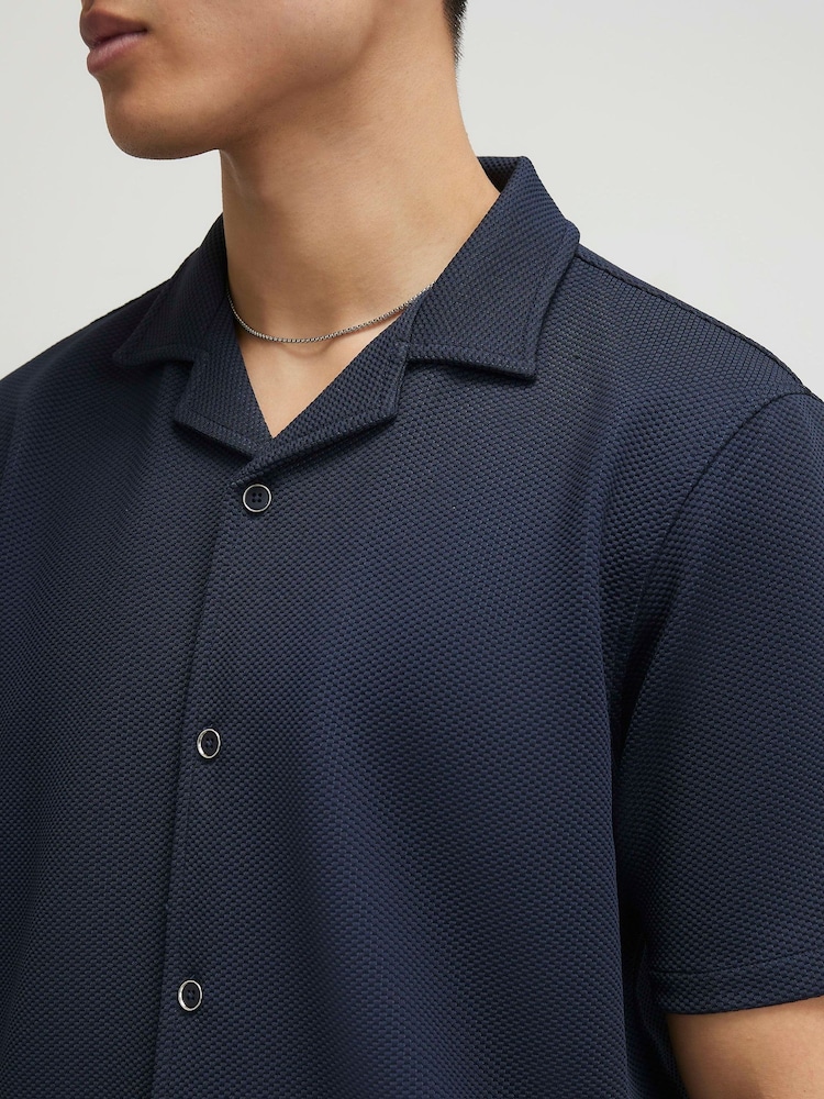 River Island Blue Slim Fit Textured Revere Shirt - Image 4 of 4 River Island Blue Slim Fit Textured Revere Shirt - Image 4 of 4