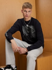 River Island Black Washed Oversized Long Sleeve Athletisme Dept T-Shirt - Image 1 of 4