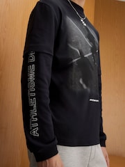 River Island Black Washed Oversized Long Sleeve Athletisme Dept T-Shirt - Image 4 of 4