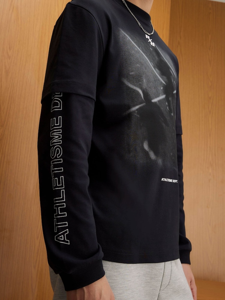 River Island Black Washed Oversized Long Sleeve Athletisme Dept T-Shirt - Image 4 of 4