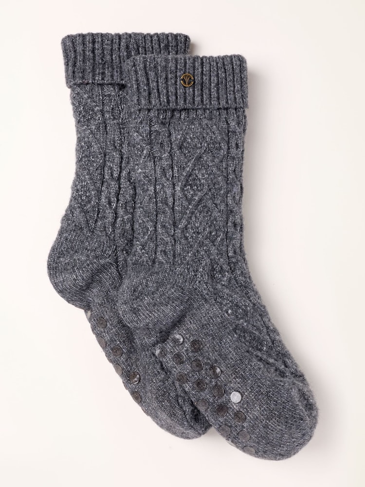 FatFace Grey Cable Slipper Socks - Image 1 of 2