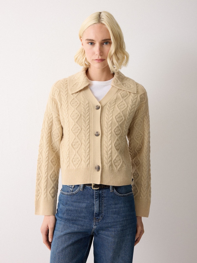 Jigsaw Cream Wool Cashmere Cable Cardigan - Image 1 of 6 Jigsaw Cream Wool Cashmere Cable Cardigan - Image 1 of 6