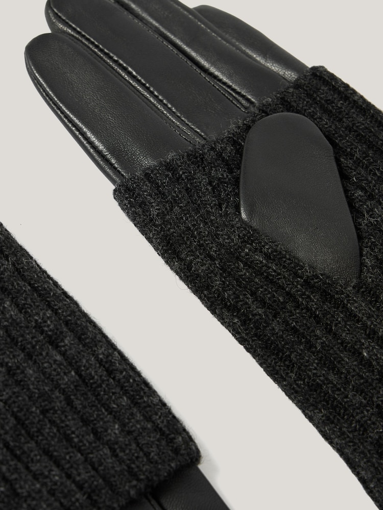 Jigsaw Black Knitted Leather Glove - Image 2 of 4 Jigsaw Black Knitted Leather Glove - Image 2 of 4