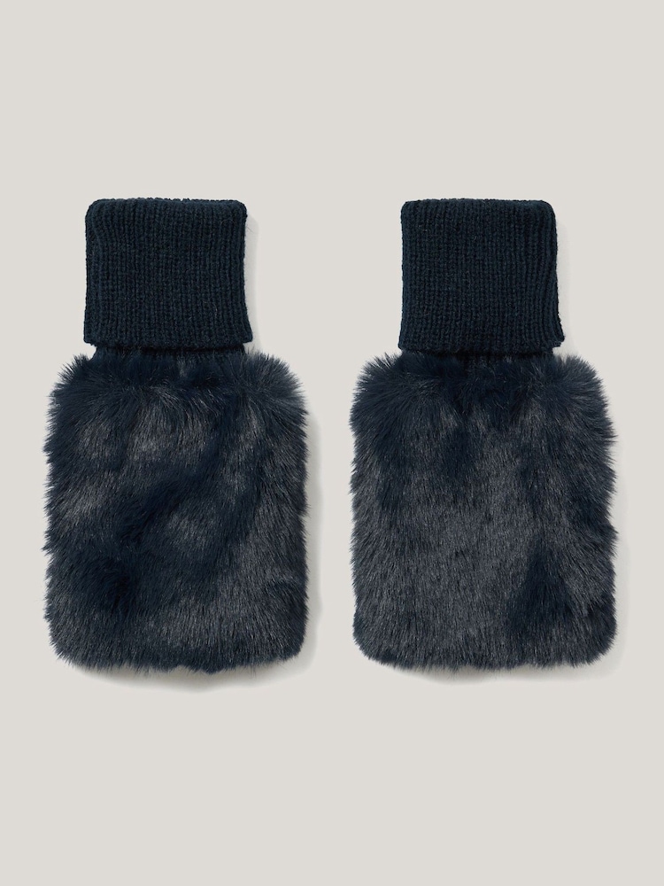 Jigsaw Blue Faux Fur Mittens - Image 2 of 3 Jigsaw Blue Faux Fur Mittens - Image 2 of 3