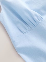 Chambray Blue Waisted Mini Dress with Linen - Image 9 of 9