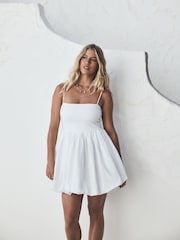 לבן - Strappy Bubble Hem Mini Dress - תמונה 1 מתוך 6