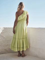 Lime Green Frill One Shoulder Dress - Image 4 of 8