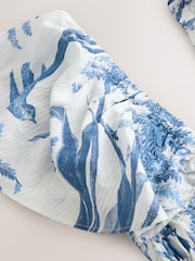 Crème/Bleu à petits motifs fleuris - Robe maxi à manches bouffantes - Image 6 de 7