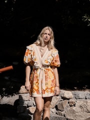 Emily Carter Floral Ruffle Neckline Puff Sleeve Playsuit - Image 2 of 11