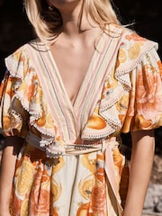 Emily Carter Floral Ruffle Neckline Puff Sleeve Playsuit - Image 6 of 11