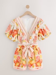 Emily Carter Floral Ruffle Neckline Puff Sleeve Playsuit - Image 8 of 11