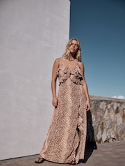 Deer Print Strappy Ruffle Maxi Slip Dress - Image 2 of 7