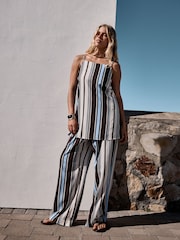 Chocolate Brown Blue Stripe Longline Cami Top - Image 1 of 9