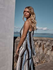 Chocolate Brown Blue Stripe Longline Cami Top - Image 4 of 9
