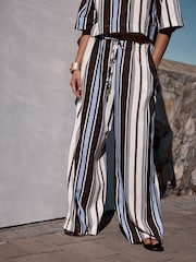 Chocolate Brown/Blue Stripe Wide Leg Trousers - Image 1 of 9