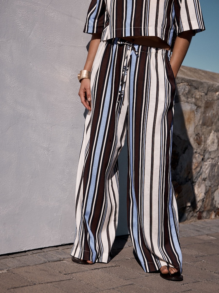 Chocolate Brown/Blue Stripe Wide Leg Trousers - Image 1 of 9 Chocolate Brown/Blue Stripe Wide Leg Trousers - Image 1 of 9
