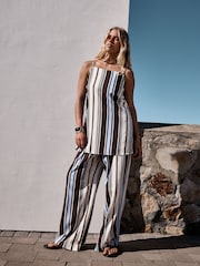 Chocolate Brown/Blue Stripe Wide Leg Trousers - Image 2 of 9