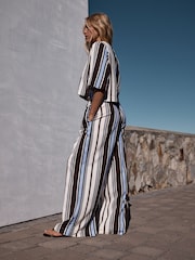 Chocolate Brown/Blue Stripe Wide Leg Trousers - Image 4 of 9