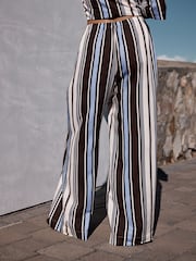 Chocolate Brown/Blue Stripe Wide Leg Trousers - Image 5 of 9