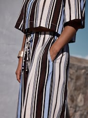 Chocolate Brown/Blue Stripe Wide Leg Trousers - Image 6 of 9